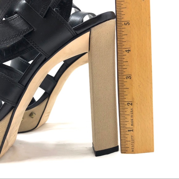 SERGIO ROSSI black leather & fabric, ankle wrap sandals, size 39, made in Italy - Picture 7 of 15